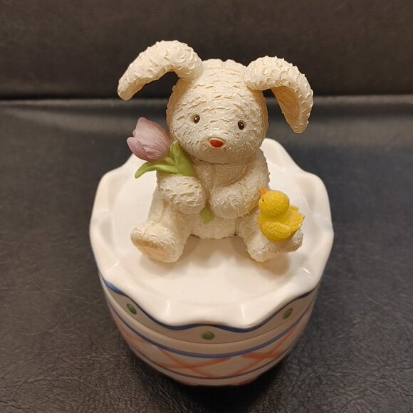 VINGAGE HOUSTON HARVEST EATER BUNNY & BABY CHICK CANDY DISH - Picture 3 of 9